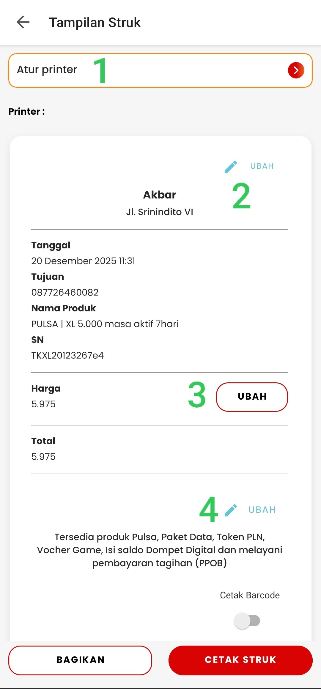 Foto Tampilan Struk