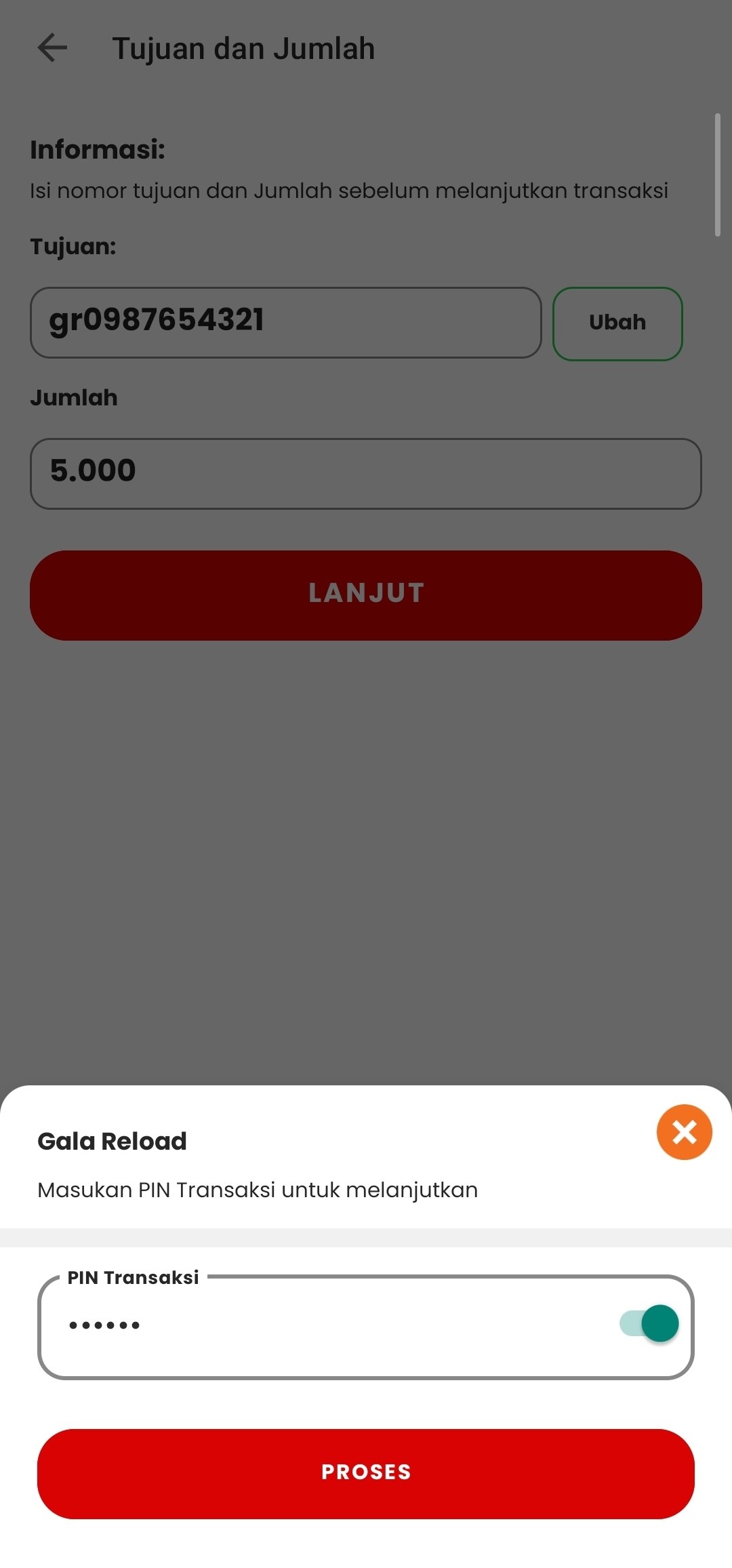 Foto input PIN Transaksi